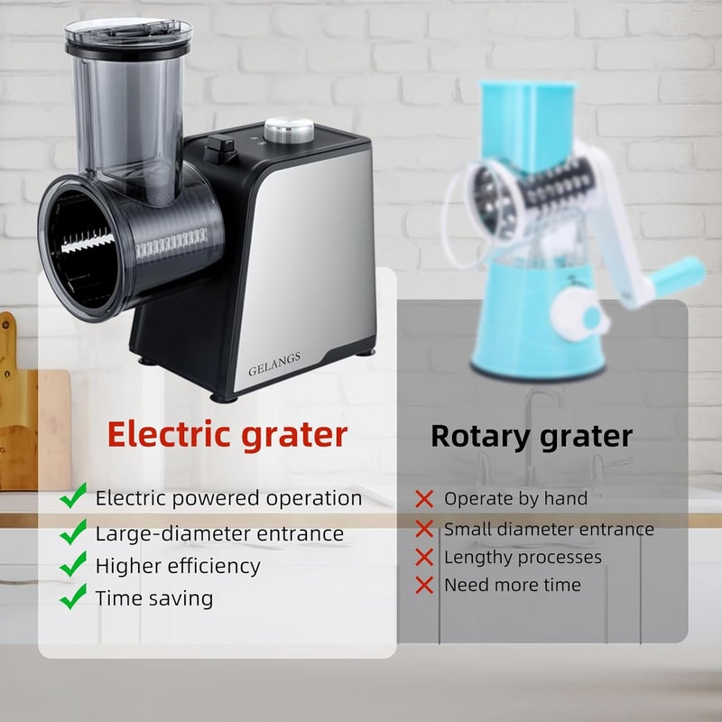 GELANGS 5 In 1 Electric vegetable slicer，300W Electric Cheese Grater Salad Shooter, One-Touch Easy Control, Electric Grater for Vegetables, Cheeses and NutsFor Home Kitchen - Image 3